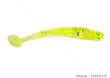 Fishing lure silicone twister isolated on white background. 124415777