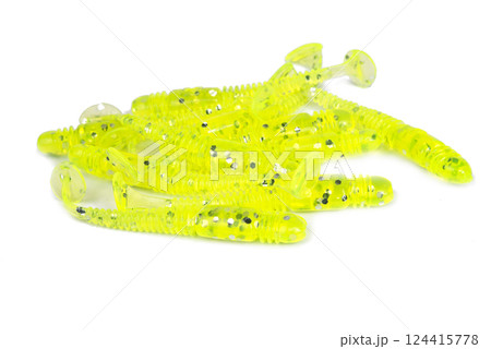 Fishing lure silicone twister isolated on white background. 124415778