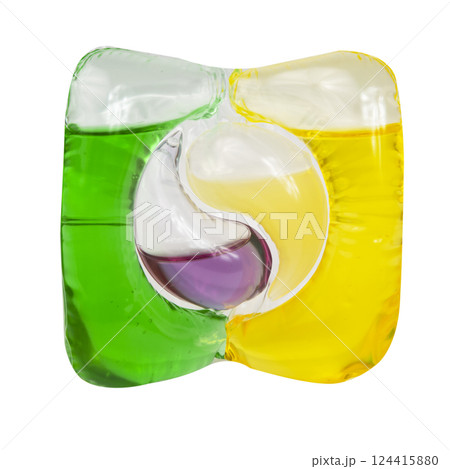 washing powder for colored laundry in a capsule cleaning gel isolated on white background 124415880