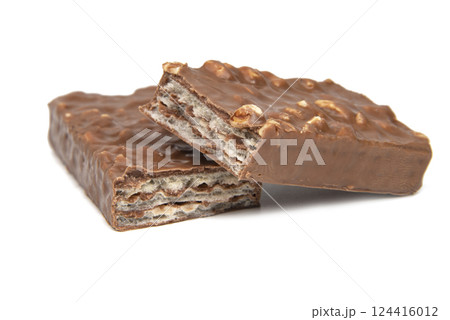 Chocolate glazed waffle sweets isolated on the white background Chocolate glazed waffle sweets isolated on the white background 124416012