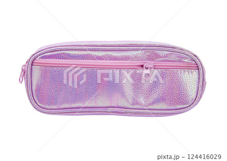 Cosmetic or pencil pen case container isolated on the white background 124416029