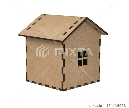 Wooden decorative house model isolated on the white background Wooden decorative house model isolated on the white background 124416038