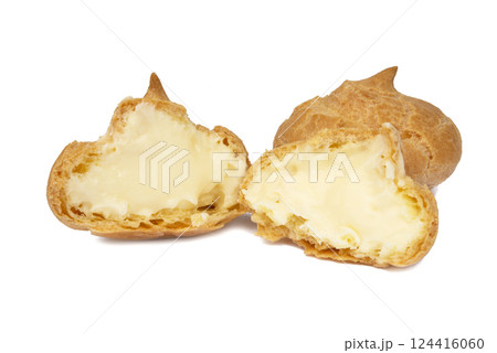 Cream puff bakery profiterole isolated on the white background Cream puff bakery profiterole isolated on the white background 124416060