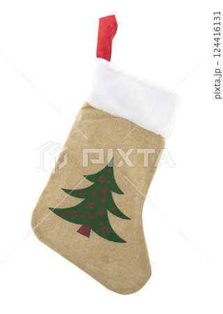 Brown craft gift bag sock decorative isolated on the white 124416131