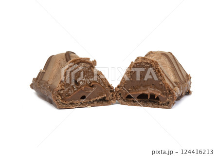 Chocolate candy wafer with creamy filling isolated on the white 124416213