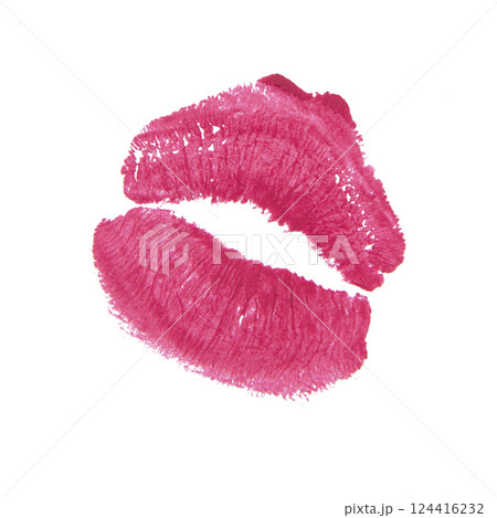 Beautiful lips track kiss cosmetic isolated on the white background 124416232