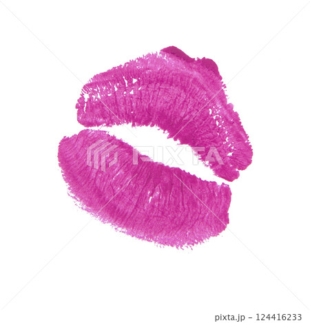 Beautiful lips track kiss cosmetic isolated on the white background 124416233