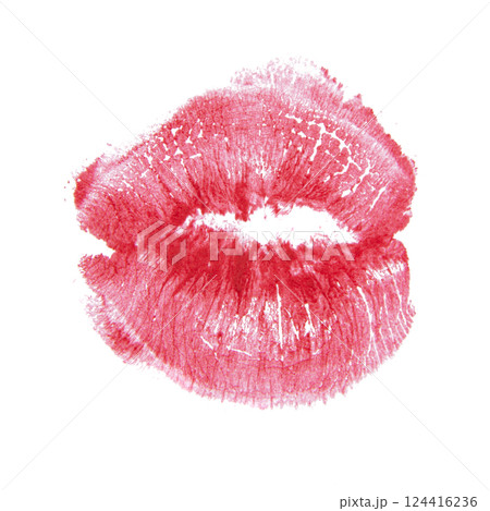 Beautiful lips track kiss cosmetic isolated on the white background 124416236