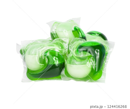 Liquid powder gel capsule pods for washing isolated on the white background Liquid powder gel capsule pods for washing isolated on the white background 124416268