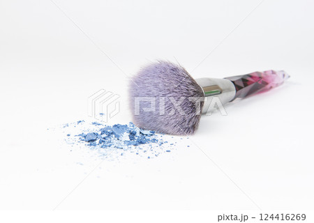 Cosmetic beauty brush for makeup with powder eyeshadow on the white 124416269
