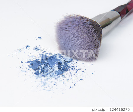 Cosmetic beauty brush for makeup with powder eyeshadow on the white Cosmetic beauty brush for makeup with powder eyeshadow on the white 124416270