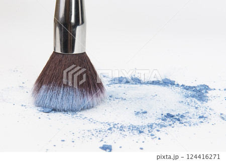 Cosmetic beauty brush for makeup with powder eyeshadow on the white Cosmetic beauty brush for makeup with powder eyeshadow on the white 124416271