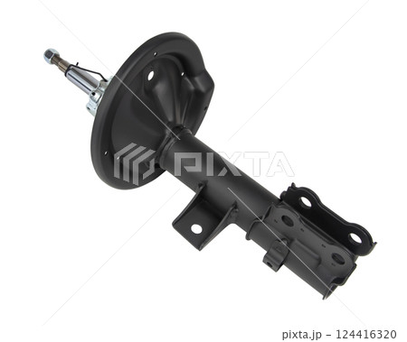 Car suspension arm aluminium detail isolated on the white background Car suspension arm aluminium detail isolated on the white background 124416320