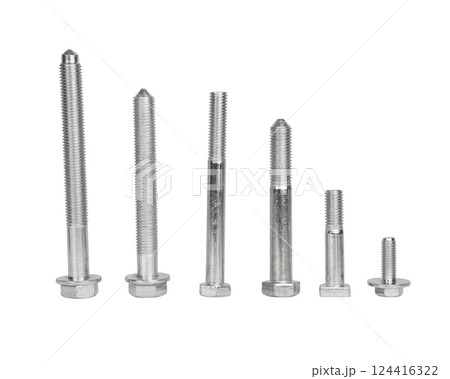 Screw bolt metal industrial isolated iron on the white background Screw bolt metal industrial isolated iron on the white background 124416322