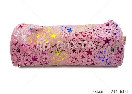Cute pencil pen case container isolated on the white background Cute pencil pen case container isolated on the white background 124416351