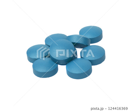 Blue medcine pills round circle isolated on the white background Blue medcine pills round circle isolated on the white background 124416369
