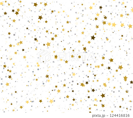 Golden and Silver Stars Falling on Bright White Background. Golden and Silver Stars Falling on Bright White Background. 124416816