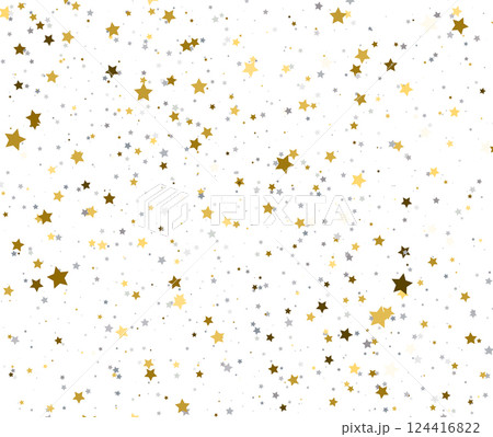 Elegant Gold and Silver Star Confetti Falling on White. Elegant Gold and Silver Star Confetti Falling on White. 124416822