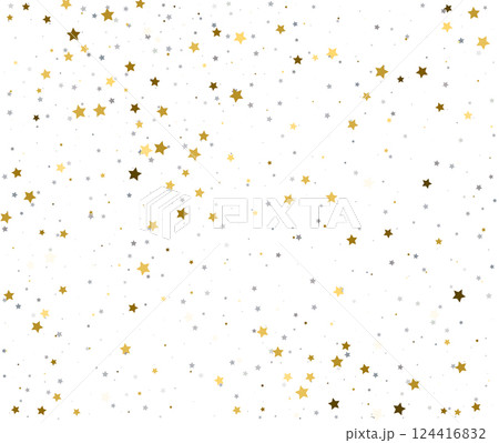 Minimalist Star Confetti Design with Gold and Silver Accents. 124416832