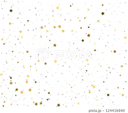 Sparkle Confetti Pattern with Golden and Silver Stars. 124416840