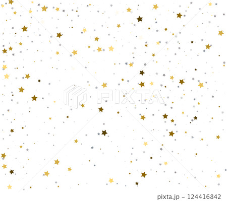 White Festive Background with Scattered Gold and Silver Stars. White Festive Background with Scattered Gold and Silver Stars. 124416842