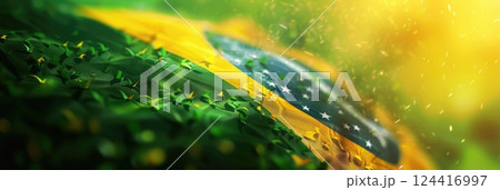 brazil independence day, Brazilian flag, close-up, fabric texture, abstract green yellow background, horizontal banner, copy space, free space for text brazil independence day, Brazilian flag, close-up, fabric texture, abstract green yellow background, horizontal banner, copy space, free space for text 124416997