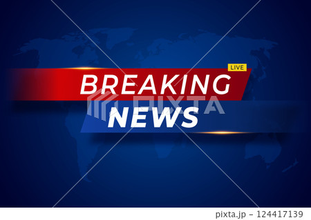 Breaking news banner with world map in background and bold typography 124417139