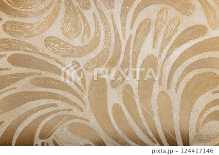 Ornate Tapestry Texture with Vintage Floral Patterns in Beige and Gold 124417146