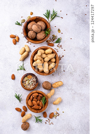 Assortment of different nuts and seeds 124417297