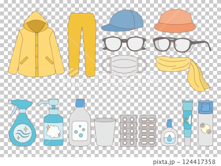 Set of illustrations of goods for preventing hay fever_with main lines 124417358