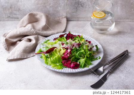 Bowl of fresh green salad mix 124417361