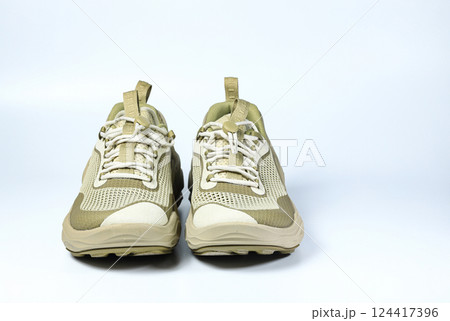 Toe side of Casual hiking shoes, trekking shoe isolate on white background. 124417396
