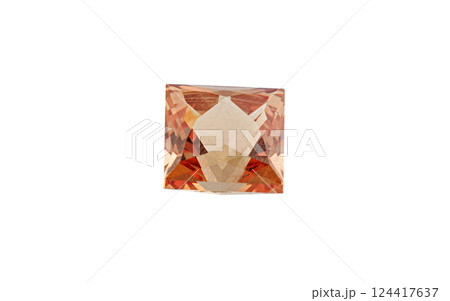 Garnet with rutile inclusions faceted old mine cut stone mineral macro photography on white isolated background 124417637