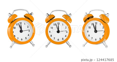 classic watch, pointer clock, Orange color alarm watch on isolated white background classic watch, pointer clock, Orange color alarm watch on isolated white background 124417685