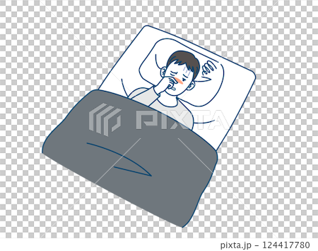 Illustration of a young man who can't sleep because of a stuffy nose Illustration of a young man who can't sleep because of a stuffy nose 124417780