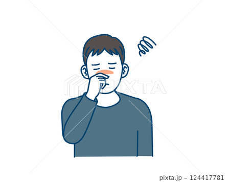 鼻詰まりに困る若い男性のイラスト 124417781