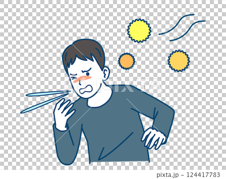 花粉症　くしゃみをする若い男性のイラスト 124417783