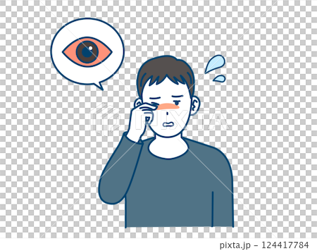 目の痒み　目が充血する若い男性のイラスト 124417784