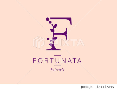 Logo, capital letter F. Monogram of Botanical Minimalistic, Initial. 124417845