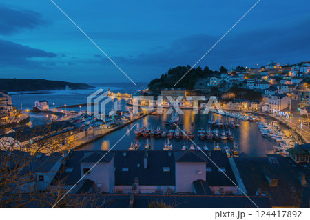 Aerial view of Luarca by night. Asturias, Spain Aerial view of Luarca by night. Asturias, Spain 124417892