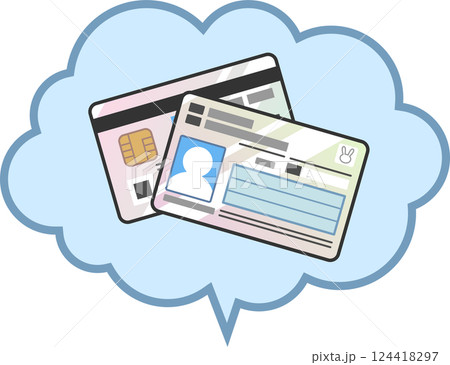 吹き出しの中にマイナンバーカード（個人番号カード）のイラスト　表裏両面　ベクター　カラーアイコン 124418297