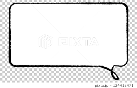 簡單的手繪線條風格的對話框，矩形，扭曲的尾巴，右側，單調 124418471