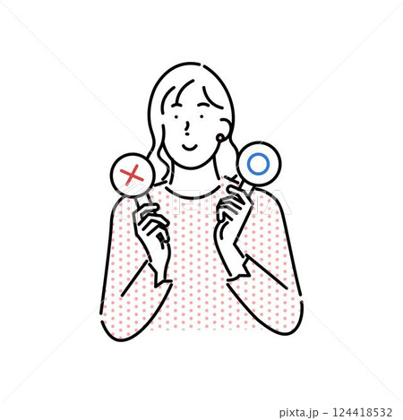 まるかバツを持つ女性ー上半身ー女性アイコンーシンプルベクターイラスト素材 まるかバツを持つ女性ー上半身ー女性アイコンーシンプルベクターイラスト素材 124418532