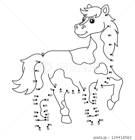 Dot to Dot Horse Animal Isolated Coloring Page  124418562