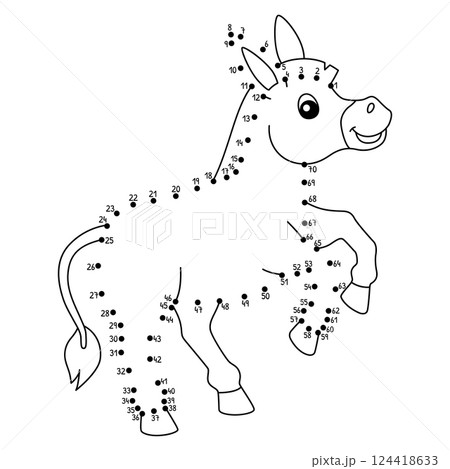 Dot to Dot Donkey Animal Isolated Coloring Page  124418633