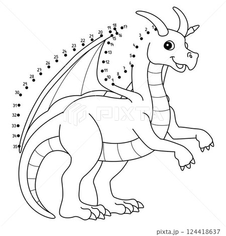 Dot to Dot Dragon Animal Isolated Coloring Page  124418637