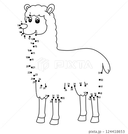 Dot to Dot Llama Animal Isolated Coloring Page Dot to Dot Llama Animal Isolated Coloring Page 124418653