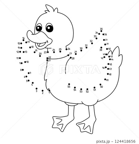 Dot to Dot Duck Animal Isolated Coloring Page  124418656