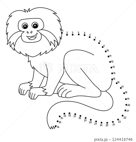 Dot to Dot Tamarin Animal Isolated Coloring Page  124418746