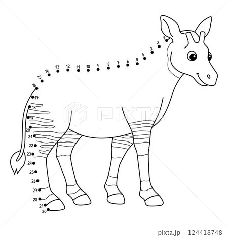 Dot to Dot Okapi Animal Isolated Coloring Page  124418748